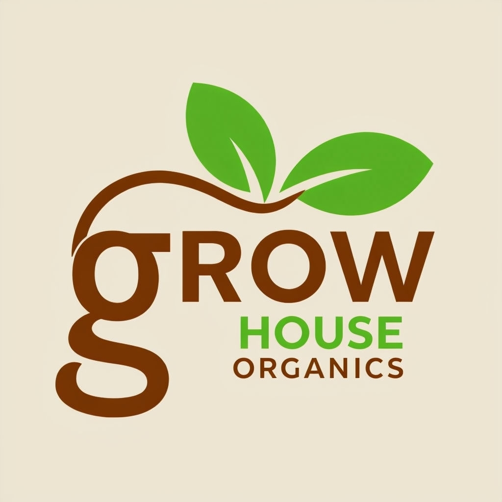 Minimalist Grow House Organics Logo with Plant Elements