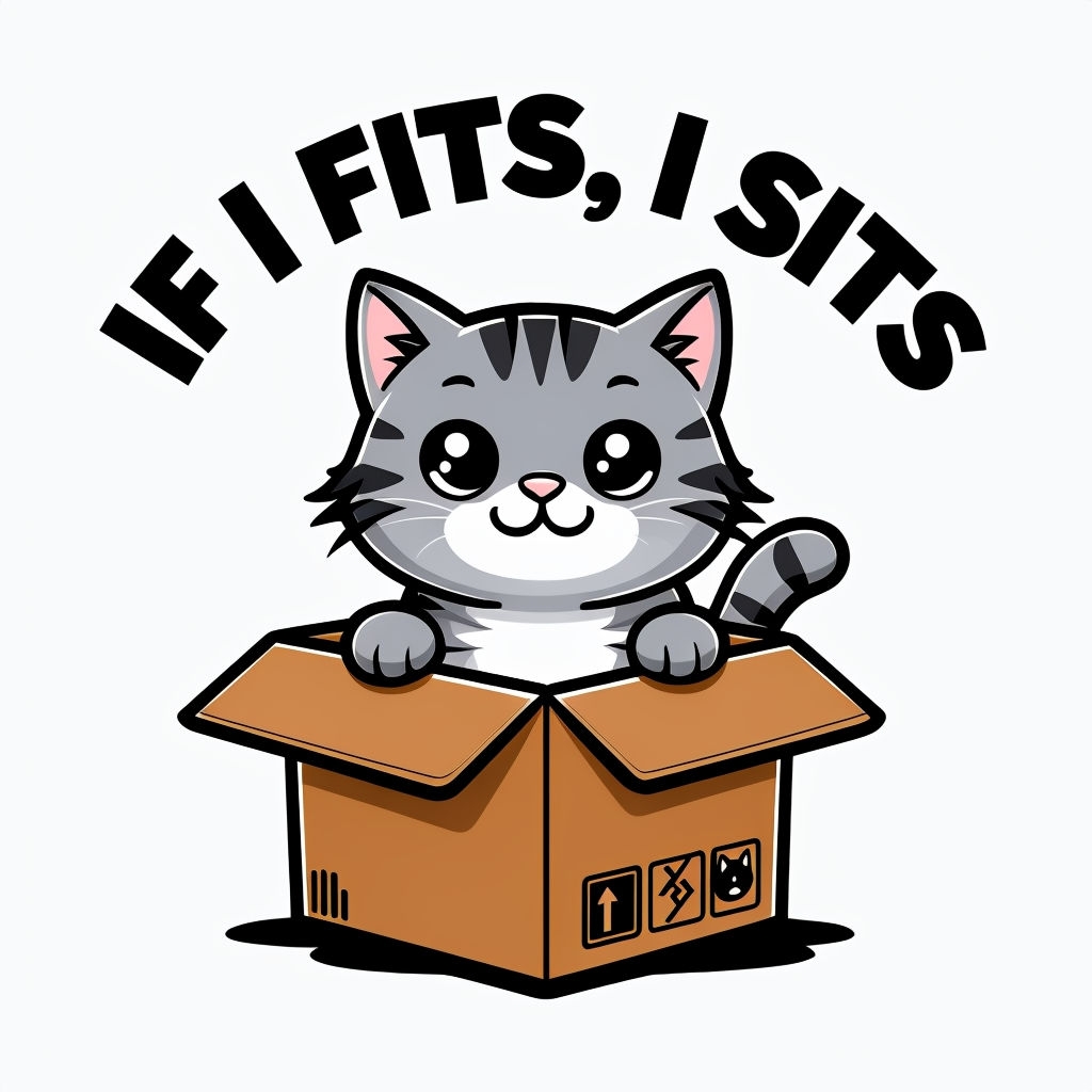 Playful Gray Tabby Cat in Cardboard Box Sticker