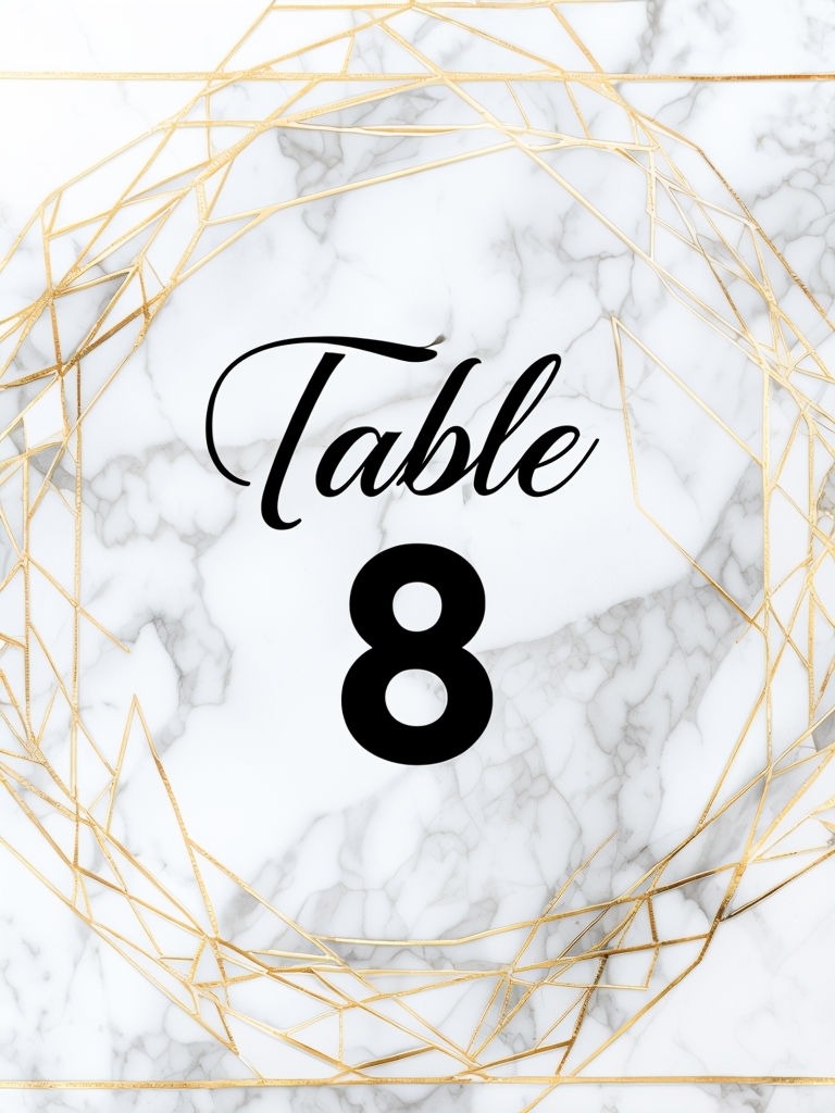 Elegant Gold Geometric Table Number 8 Design Sign