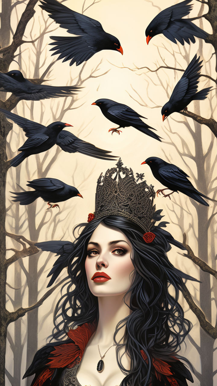 A painting of Morrigan with crows. realistic photo. magical ... by ...