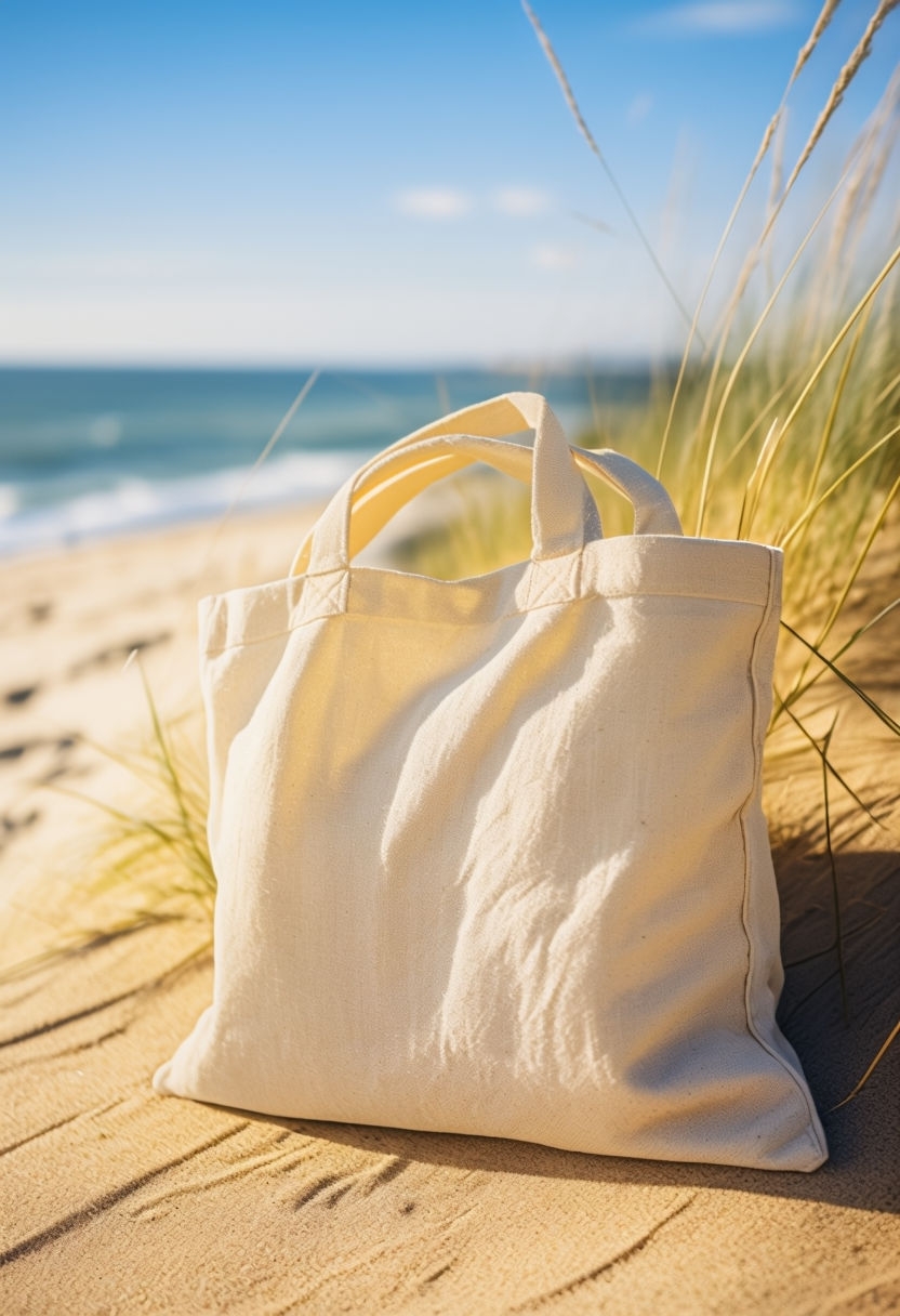 Natural Canvas Tote Bag by the Beach Mockup