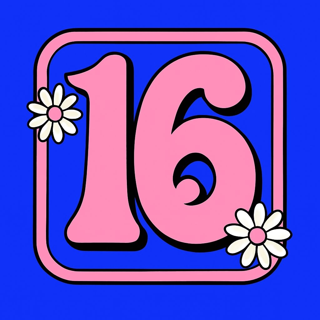 Playful Pastel '16' Illustration with Daisies for Hat Category