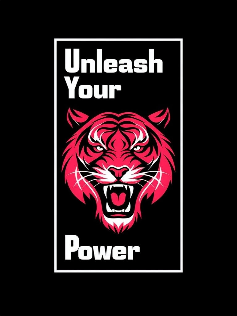 Stylized Roaring Tiger with Unleash Your Power Text T-Shirt