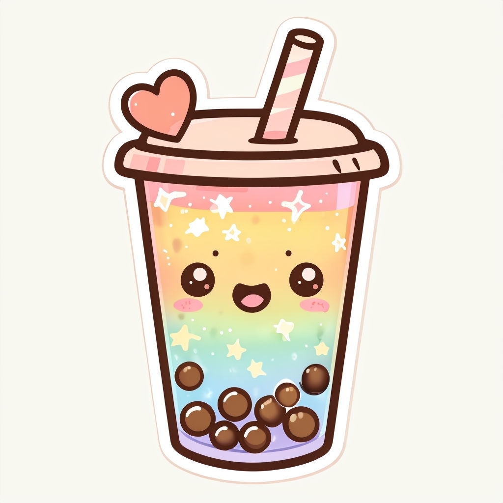 Cute Colorful Bubble Tea Cup Illustration Sticker