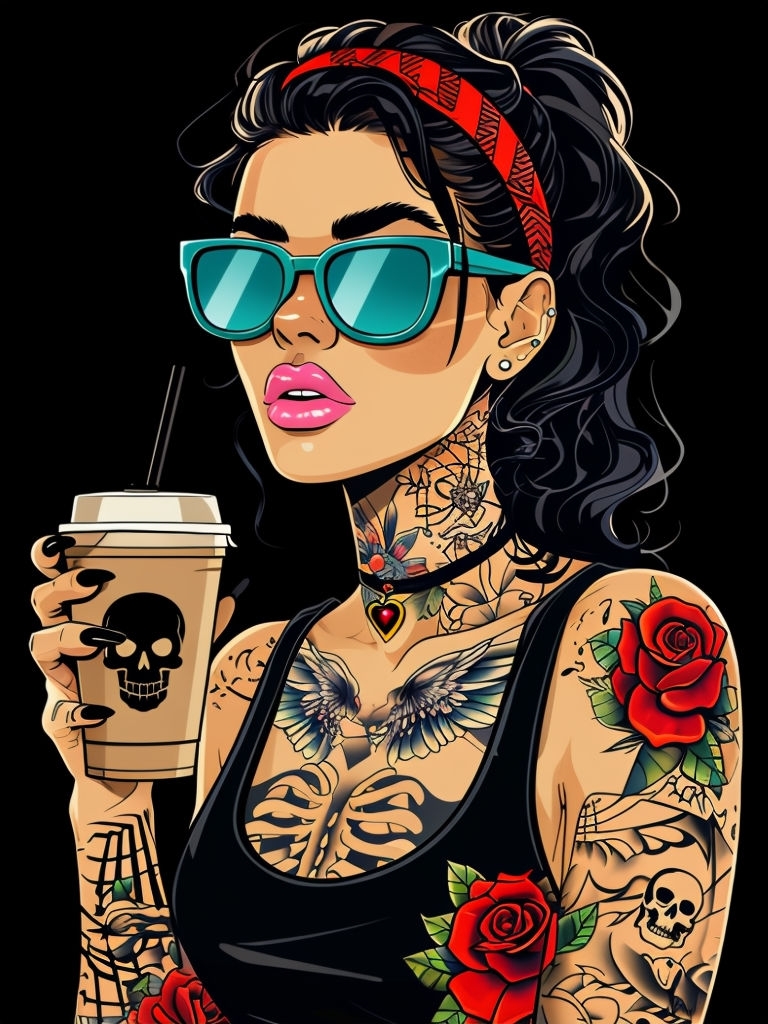 Bold Tattooed Woman with Sunglasses Graphic T-Shirt