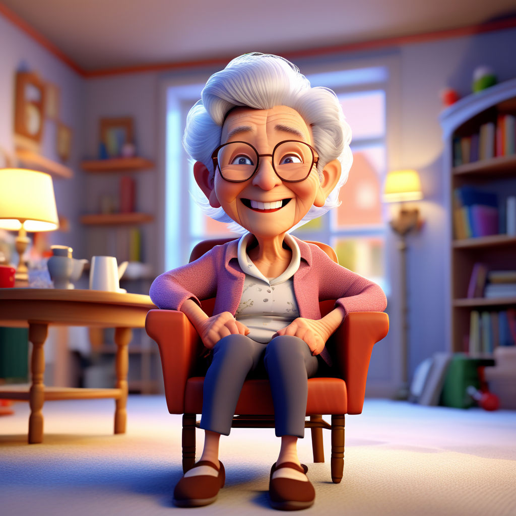 A funny little old lady with huge glasses cartoon