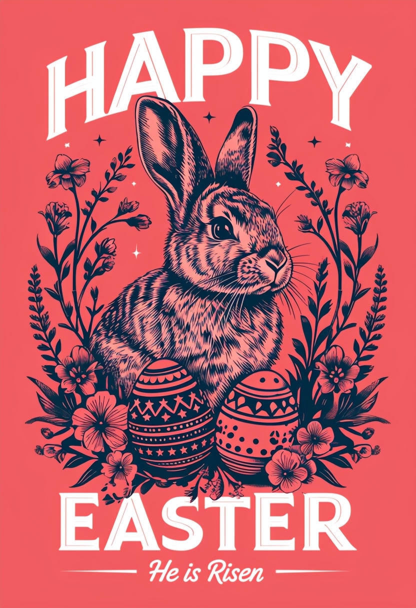 Vintage Easter Bunny with Floral Details T-Shirt