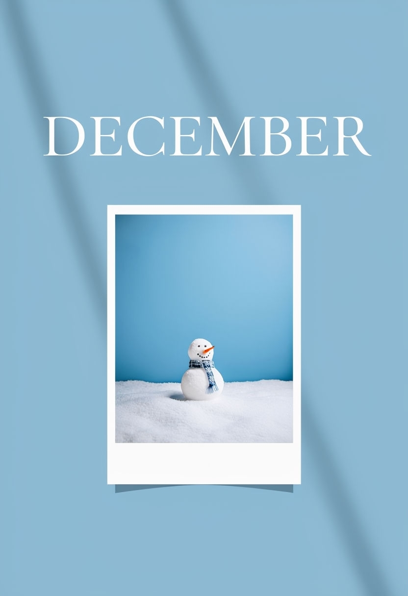 Elegant December Snowman Design on Baby Blue Background Poster