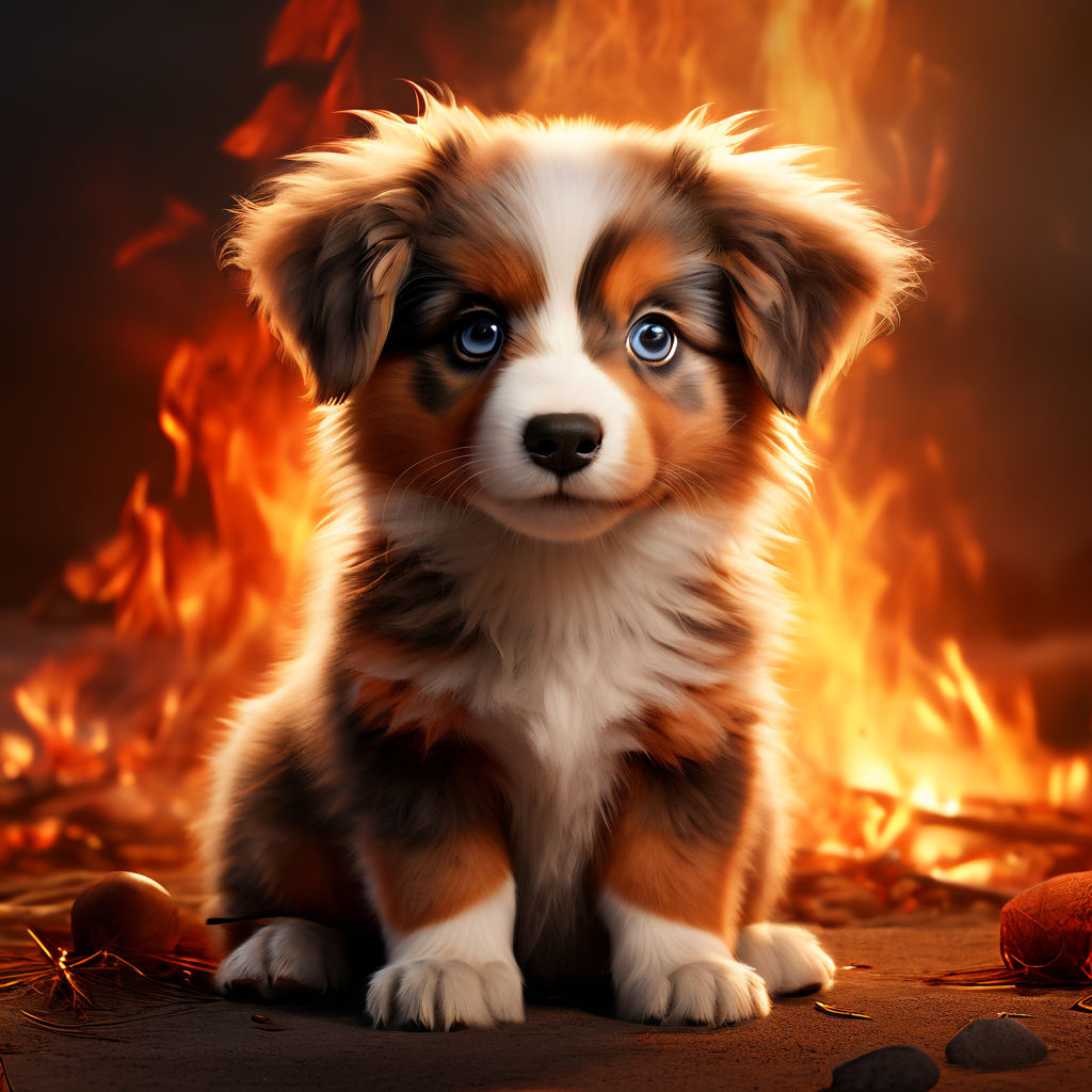 A big eyed cute animated Disney fluffy Australian shepherd r... by