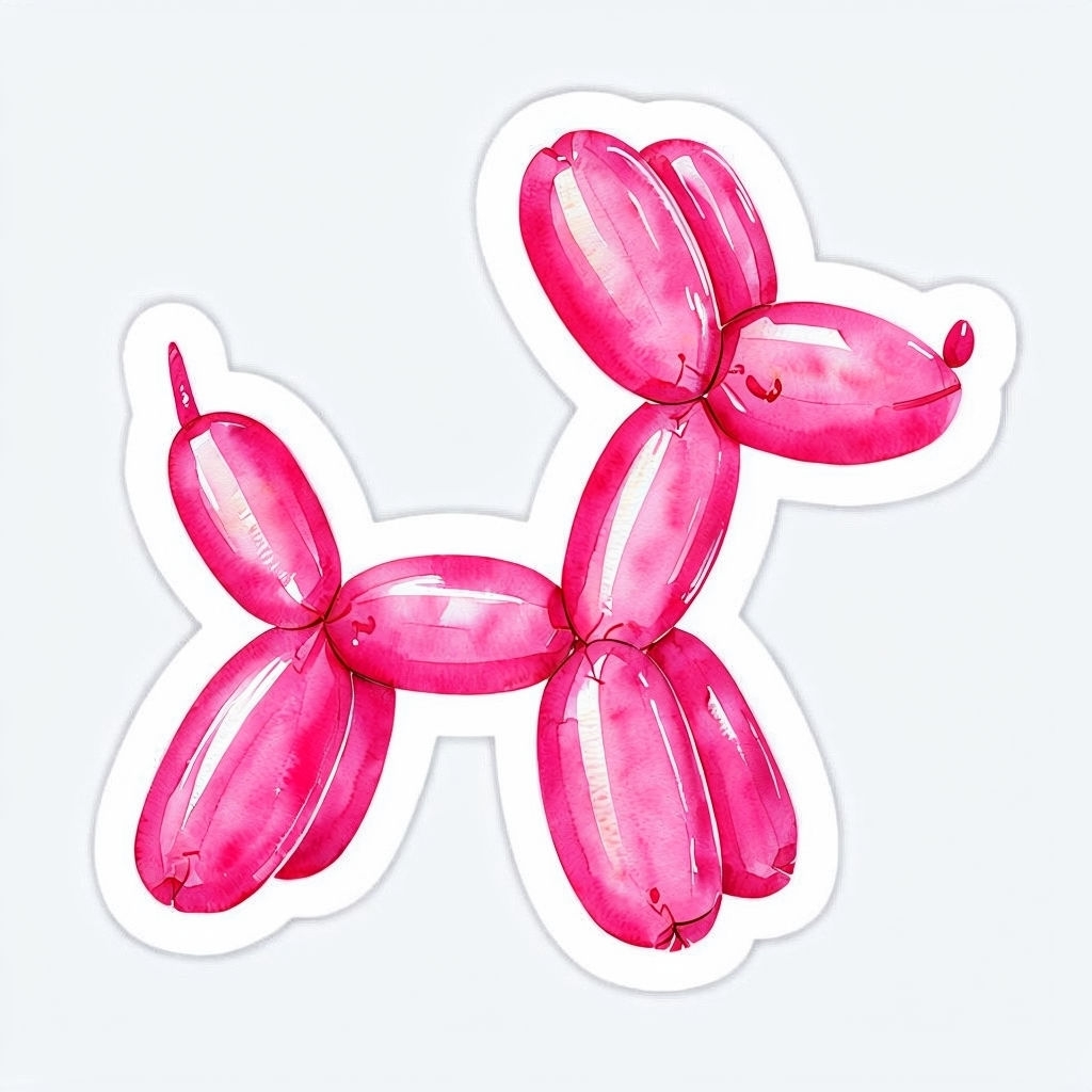 Vibrant Pink Balloon Dog Watercolor Illustration Sticker