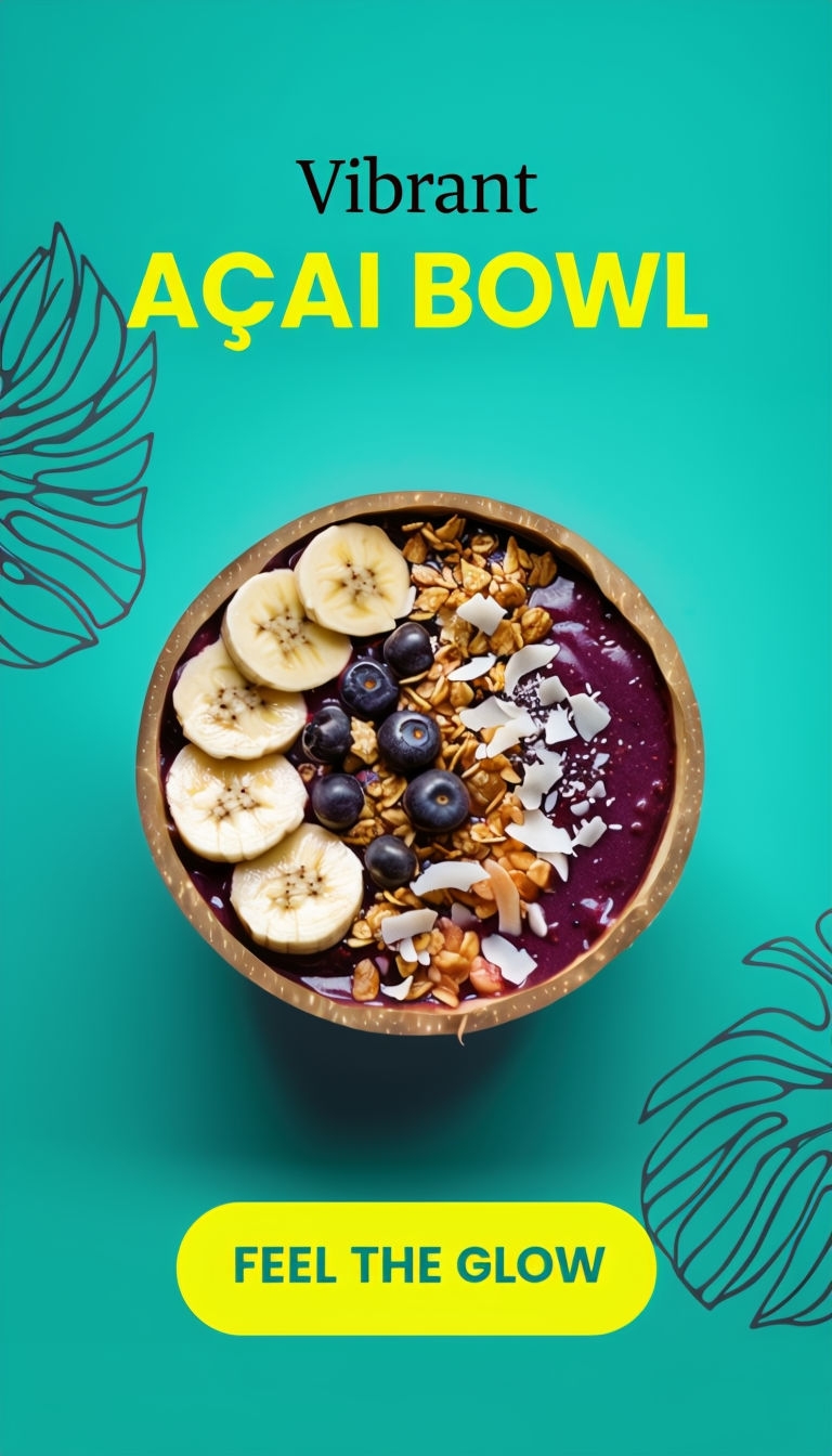 Vibrant Açai Bowl Aesthetic with Tropical Elements Ads