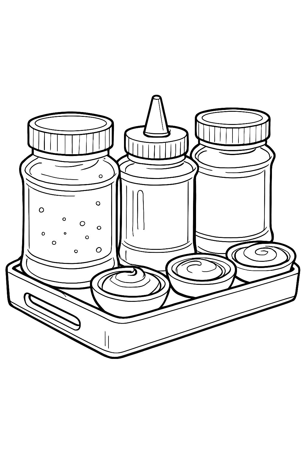 Minimalist Black and White Condiment Bottles Line Drawing Coloring Book Pages