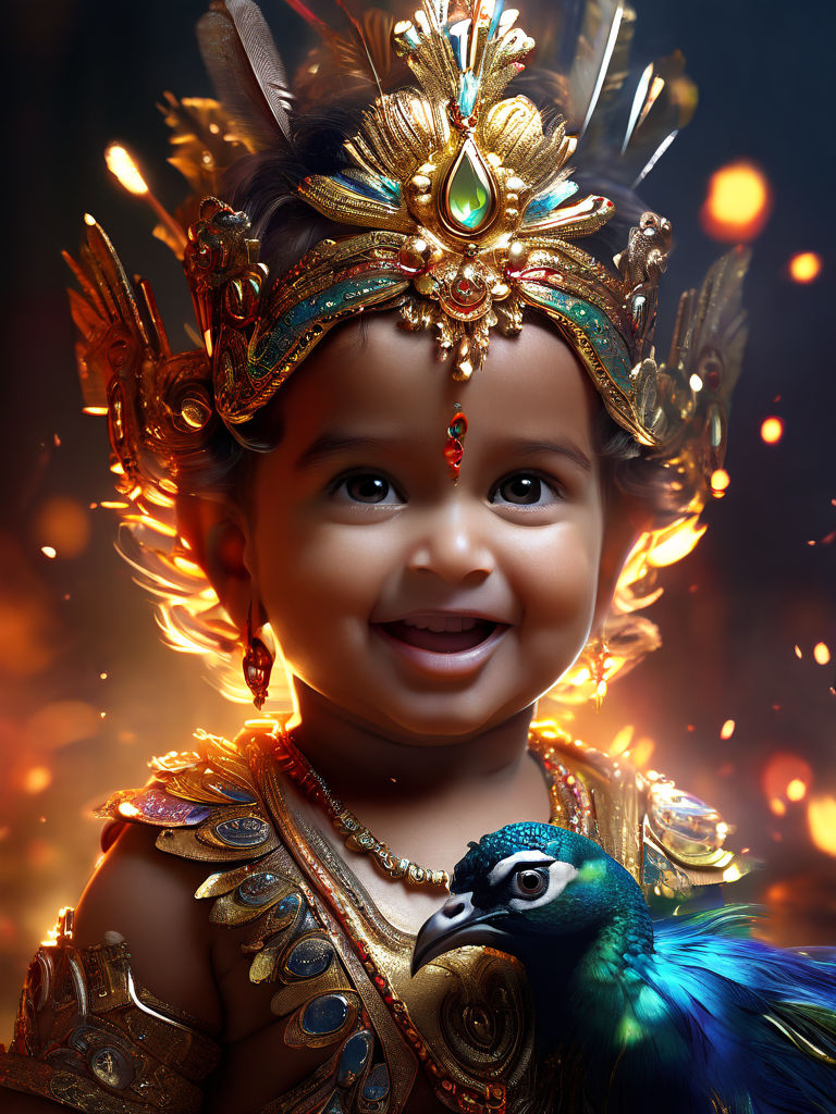 Baby God murugan smiling with crown and peacock by Be Yourself - Playground