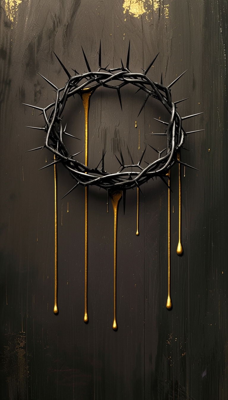 Intense Minimalist Crown of Thorns with Gold Drips Mobile Wallpaper