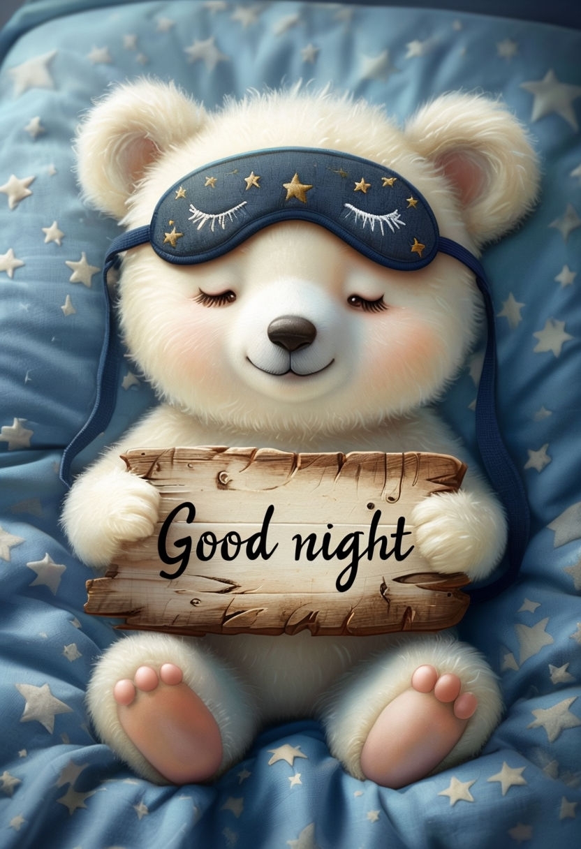 Cozy Whimsical Bear with Good Night Sign Art Poster