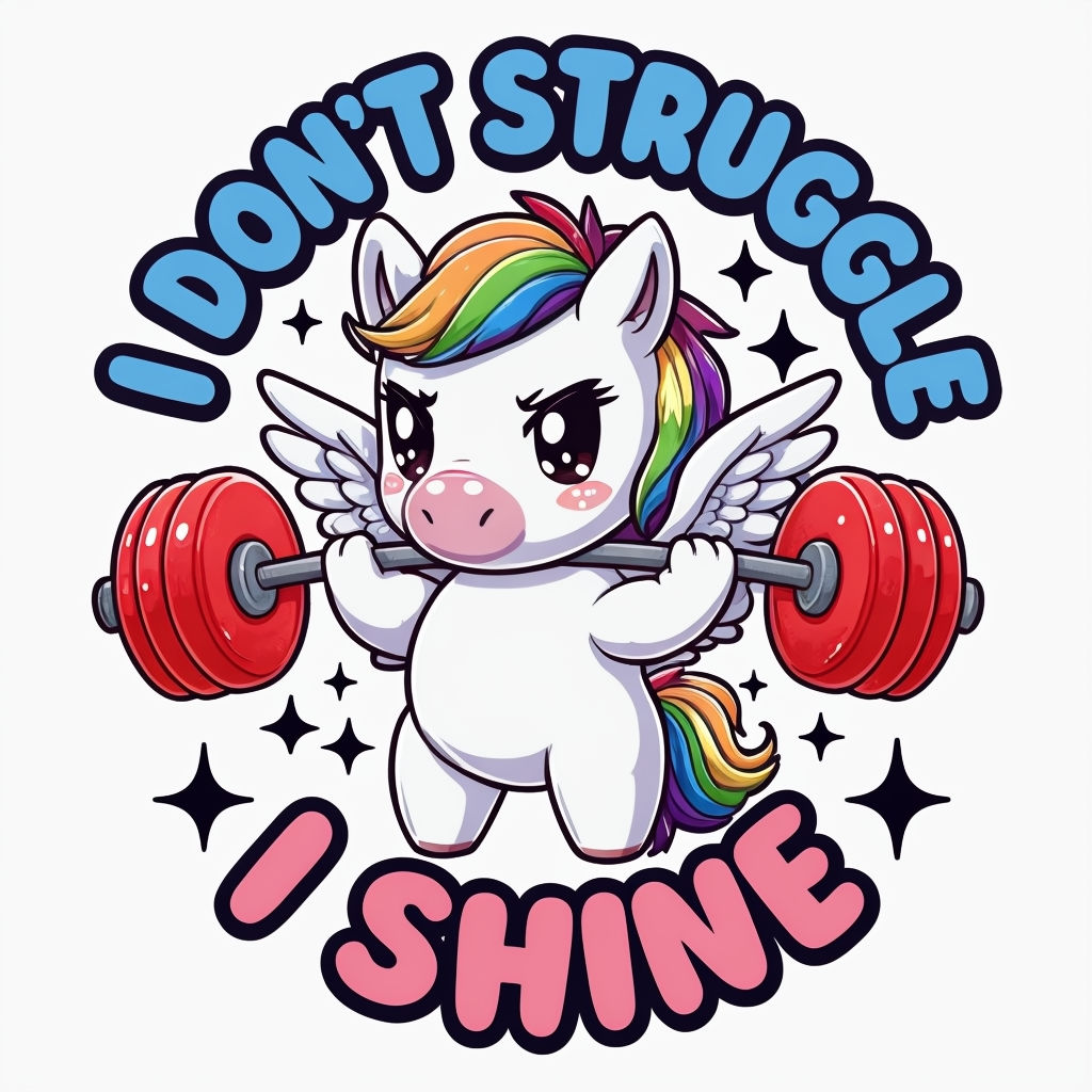 Determined Chibi Pegasus Weightlifter Motivational Art Poster