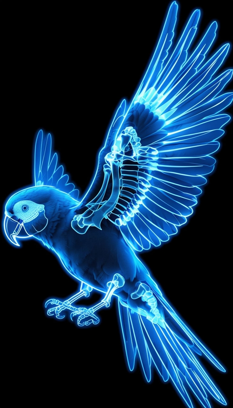 Neon Blue Glowing Parrot Skeleton Illustration Phone Case Cover