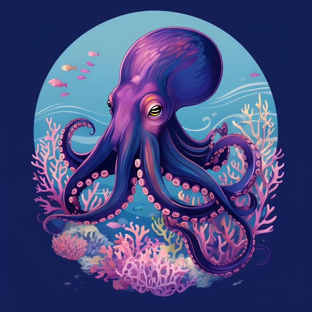 Charming Vintage Octopus Underwater Illustration Art