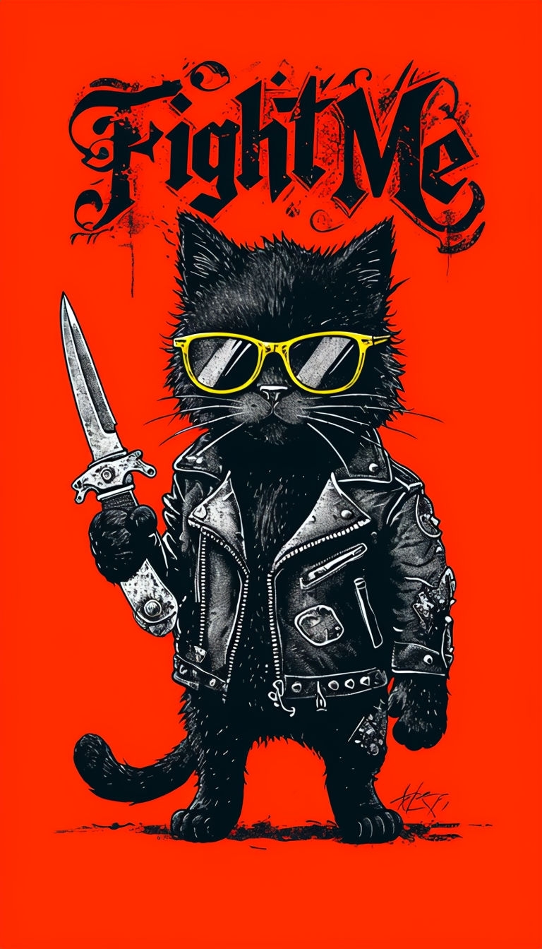 Edgy Black Cat in Leather Jacket Fight Me Sticker