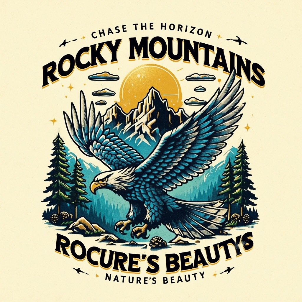 Vintage Rocky Mountains Sunrise Eagle Adventure T-Shirt