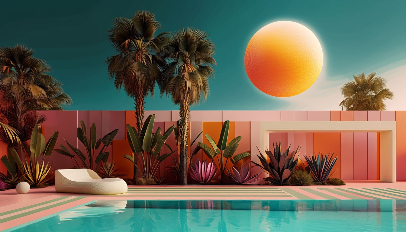 Vibrant Minimalist Outdoor Pool Scene Digital Background for Relaxation Virtual Backgrounds