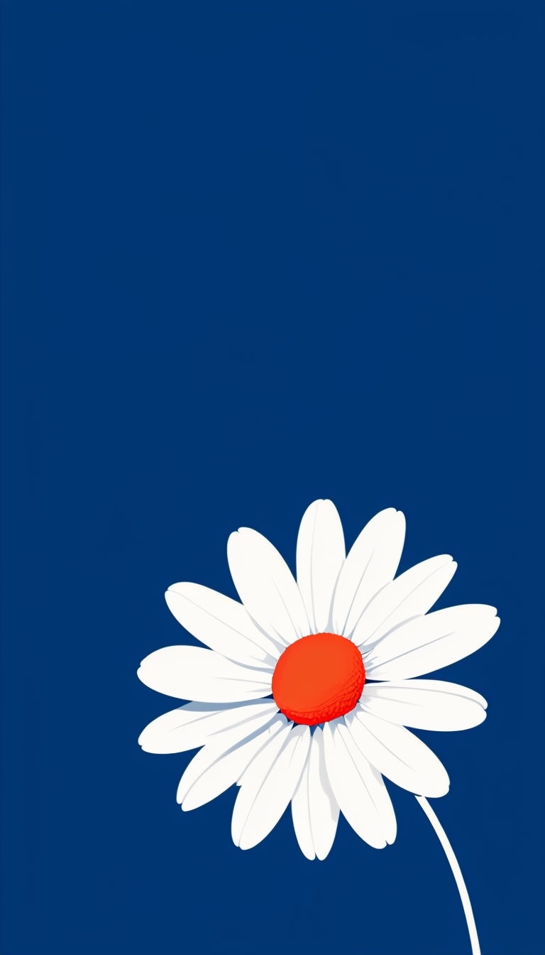 Minimalist White Daisy with Orange Center on Blue Background Phone Case Cover