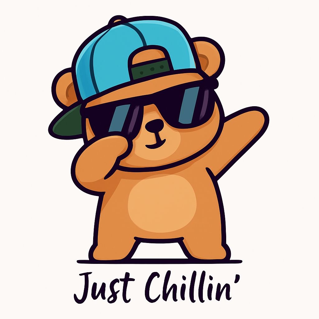 Relaxed Cartoon Brown Bear with Sunglasses and Cap Sticker