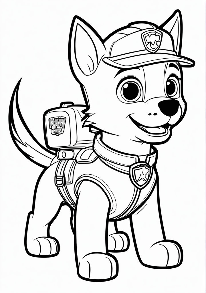 Cartoon style coloring page featuring Chase from Paw Patrol ... by ...