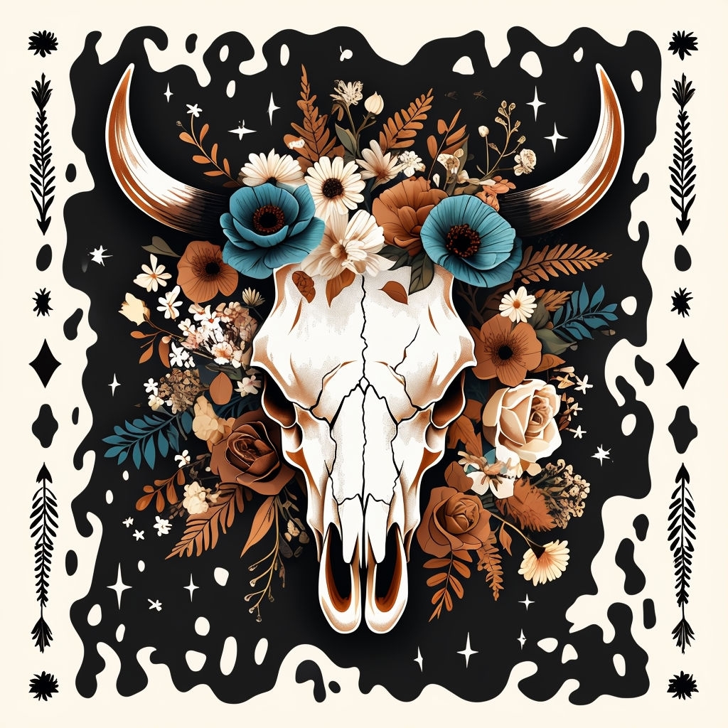 Mystical Floral Cow Skull Vector Art Design Mug