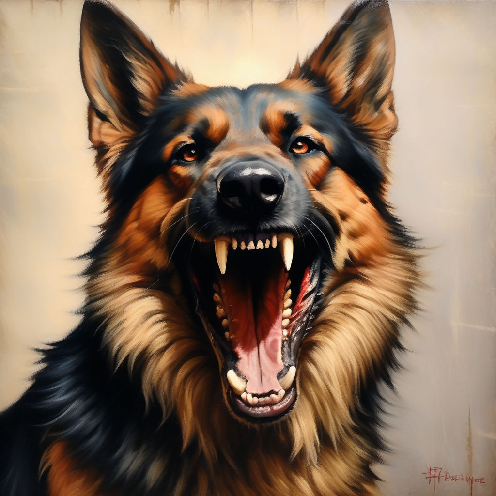 Angry german shepherd hellhound showing teeth 1908's style o... by ...