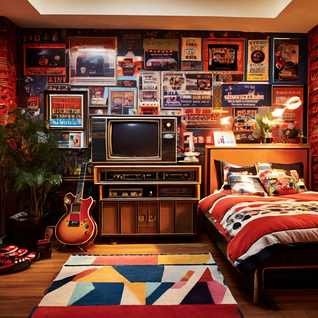 Depict a nostalgic 1980s teenager's room by AM Comix Playground