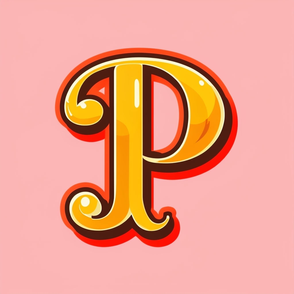 Stylized Golden Letter P Illustration on Pink Background Monogram