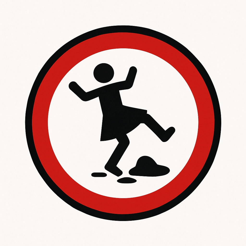 Caution Warning Symbol for Falls in Red Circular Design Event Sign