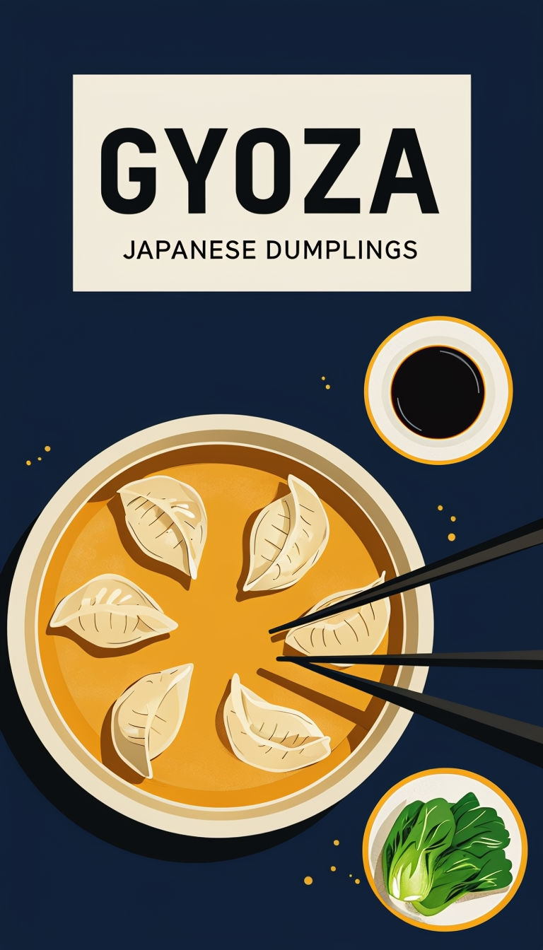 Minimalist Japanese Dumplings Gyoza Advertisement Poster