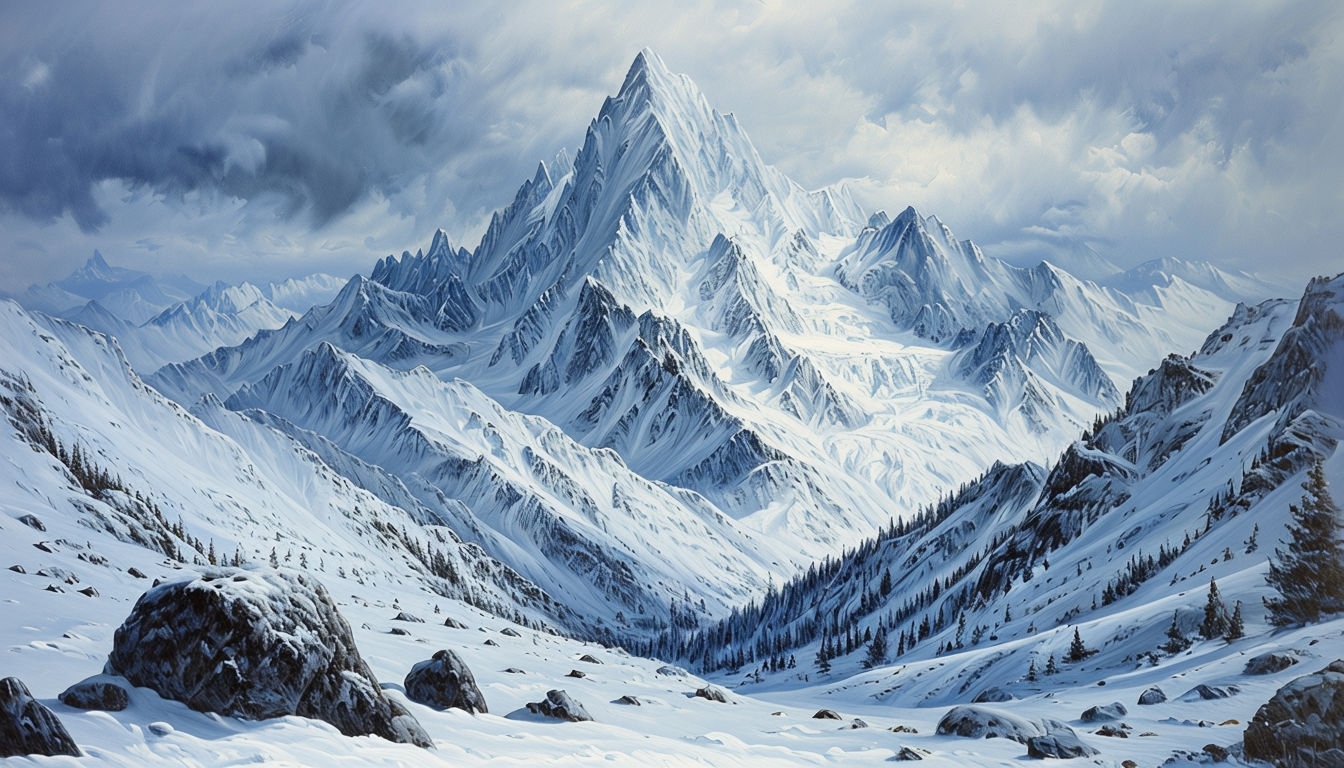 Majestic Snow-Covered Mountain Landscape Virtual Background