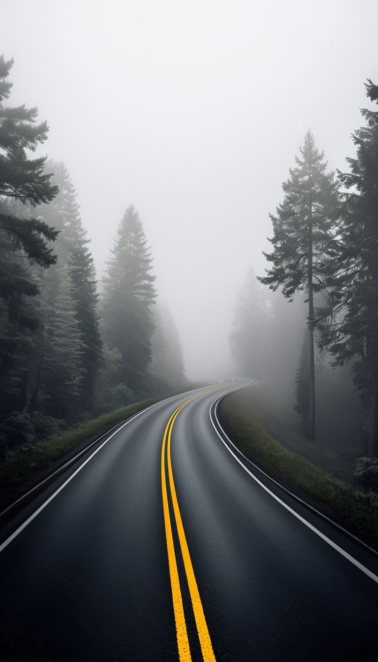 Misty Winding Road Through Evergreen Forest Photograph Phone Case Cover