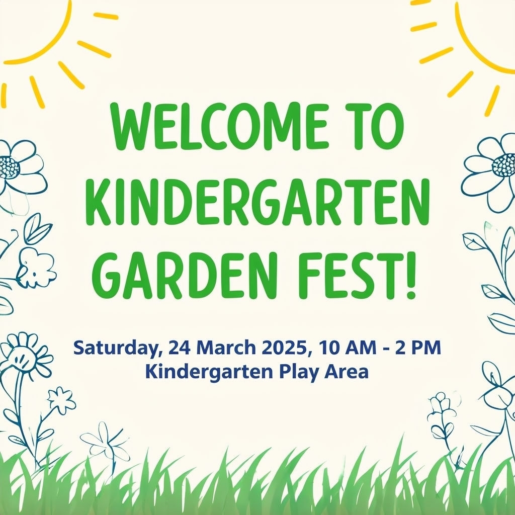 Playful Kindergarten Garden Fest Event Sign Design