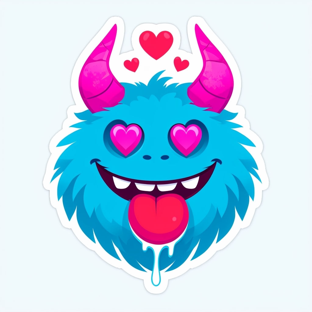 Vibrant Cartoon Monster with Hearts and Big Smile Sticker