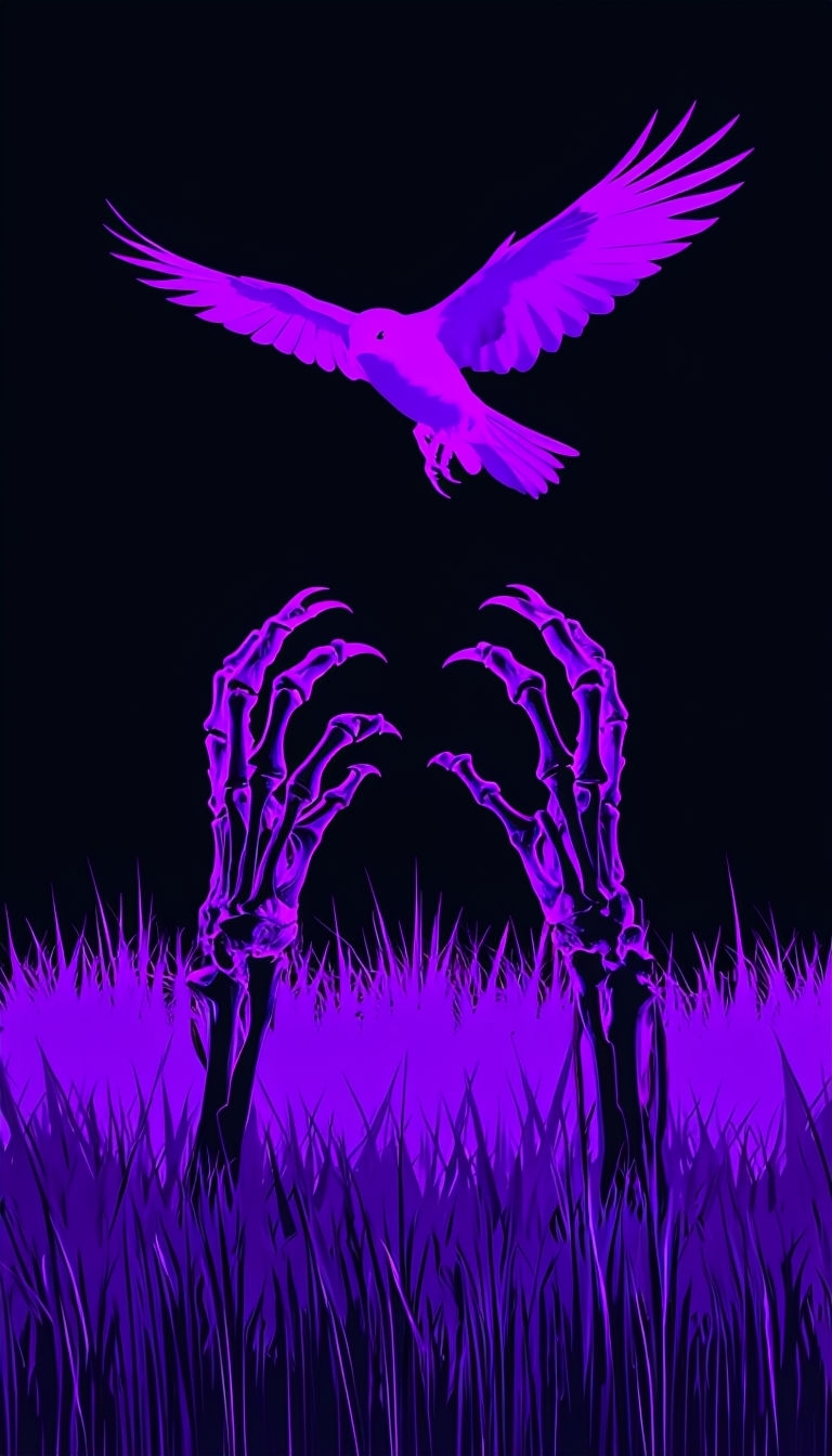 Eerie Neon Purple Hands and Surreal Scene Mobile Wallpaper