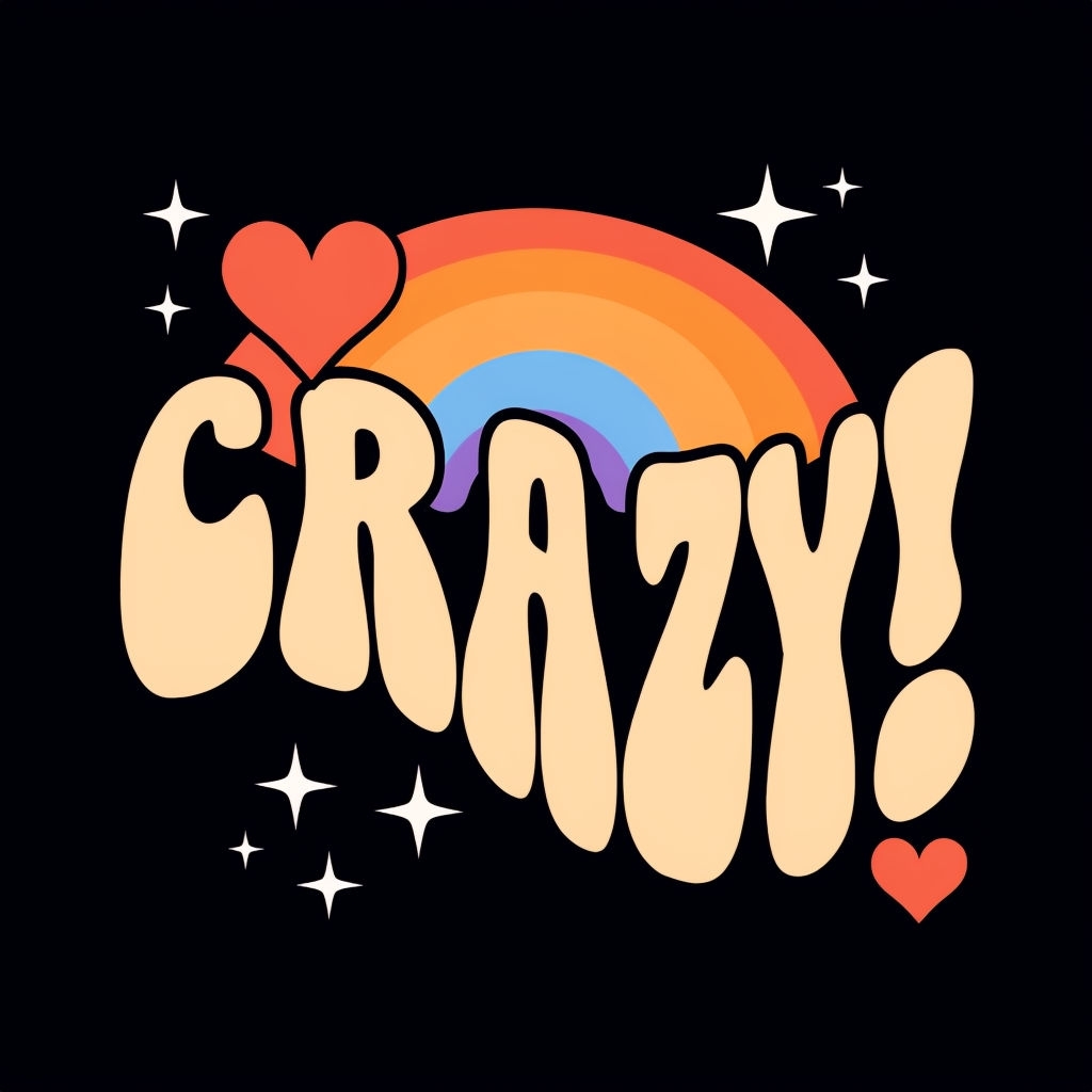 Retro Crazy Typography with Hearts and Stars T-Shirt