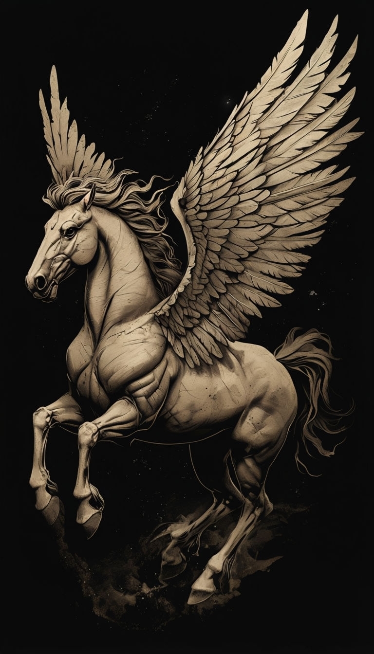Majestic Winged Horse Illustration in Monochrome Art Phone Case Cover