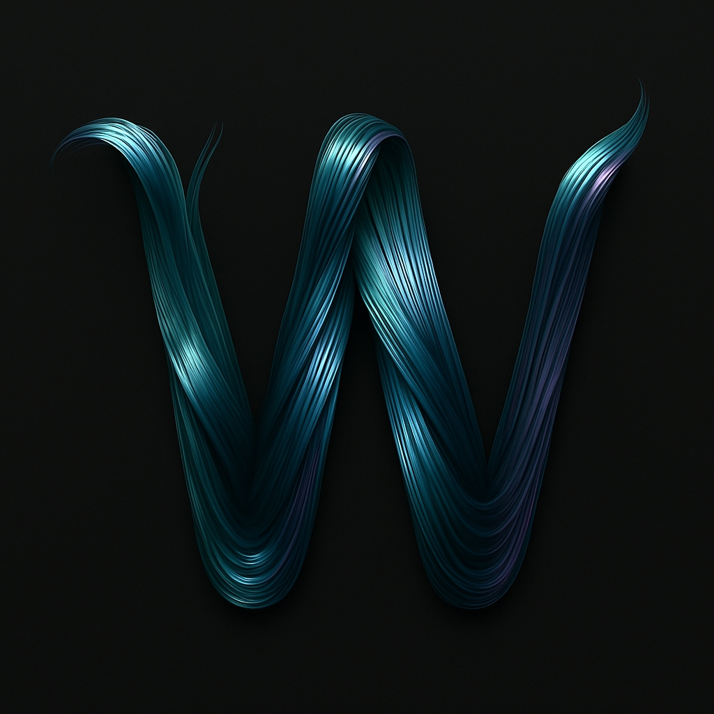 Stylized Teal and Blue W Letter Art on Black Background Monogram