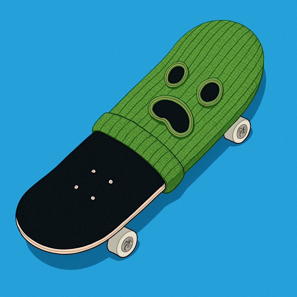 Surprised Skateboard with Knitted Ski Mask T-Shirt