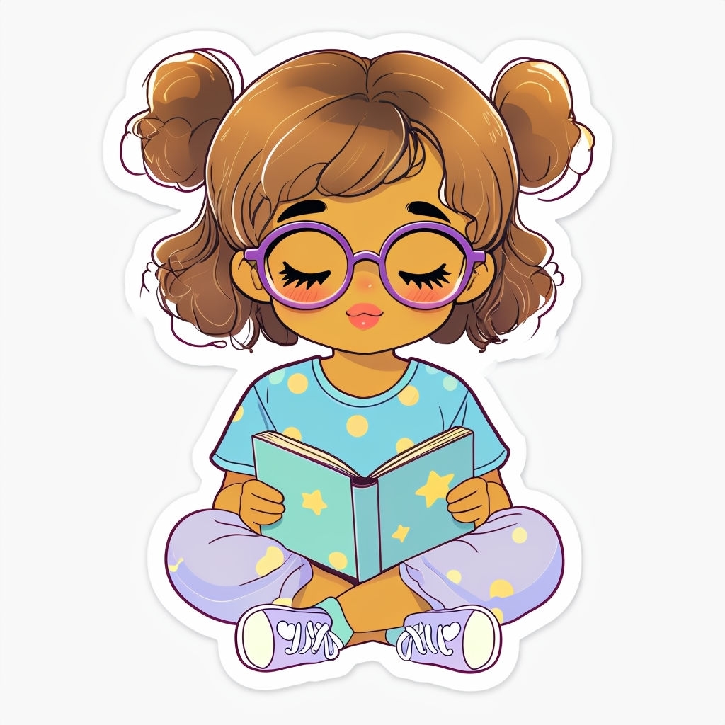 Cheerful Anime Girl Reading a Book with Pastel Colors Sticker