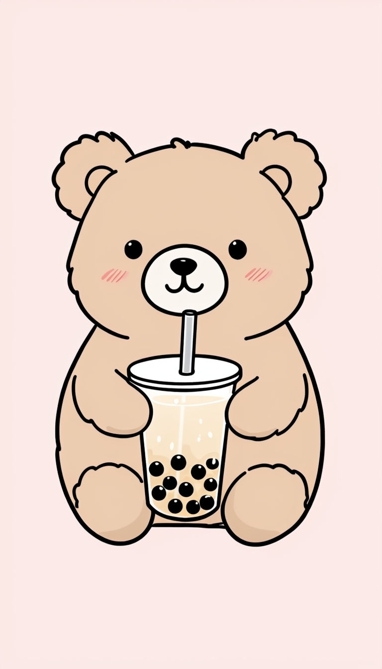 Cute Cartoon Bear with Boba Tea Illustration Phone Case Cover