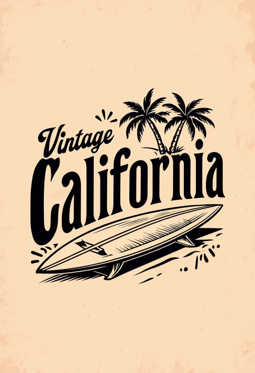 Vintage California Surf Culture Graphic Design Poster