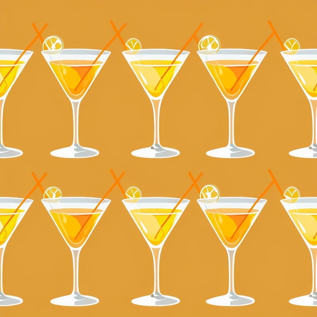 Vibrant Martini Glasses Pattern on Amber Background Seamless Pattern