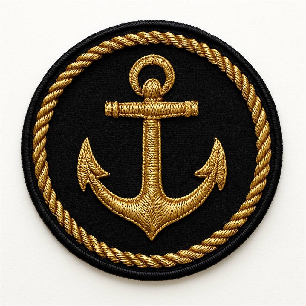 Navy Blue Anchor Patch with Golden Embroidery for Hats