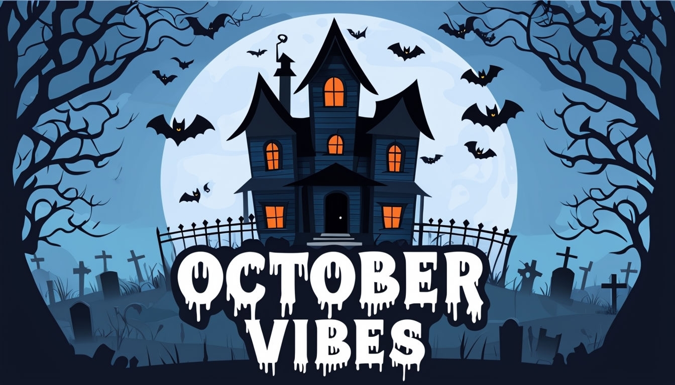 Spooky October Vibes Haunted House Halloween Art