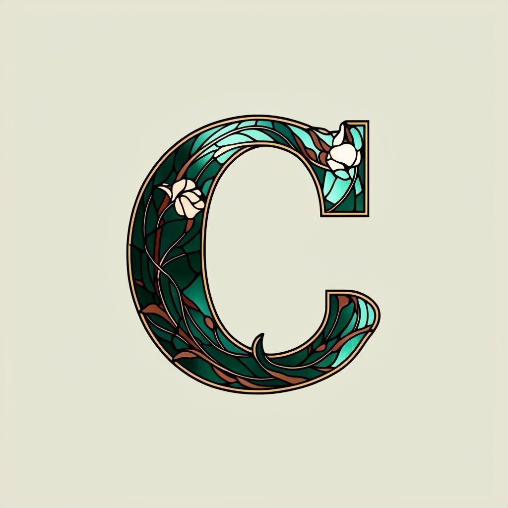 Elegant Forest Green 'C' Stained Glass Monogram Art